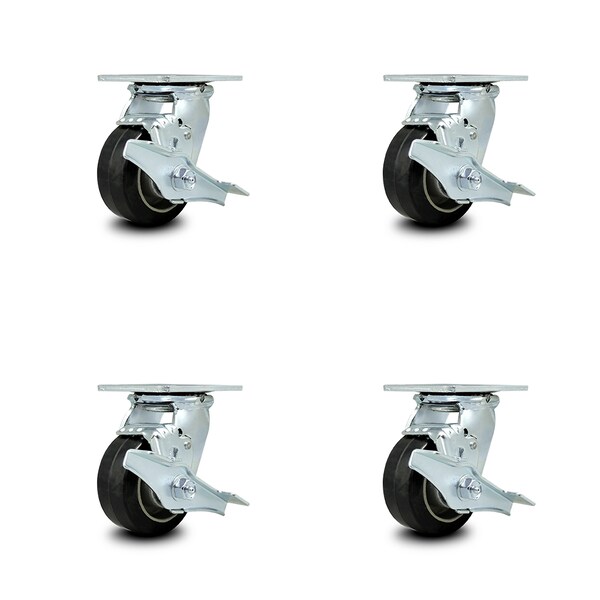 Service Caster 4 Inch Rubber on Aluminum Caster Set with Ball Bearings 4 Brake 2 Swivel Lock SCC-30CS420-RAB-TLB-BSL-2-TLB-2 - main